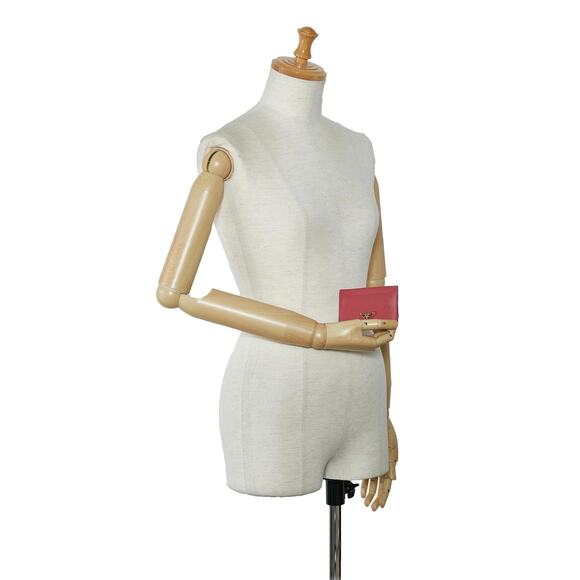 Prada Saffiano Triangle Card Holder in Raspberry - Picture 3 of 7